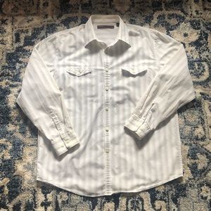 Perry Ellis Beige & White Long Sleeve Button Down